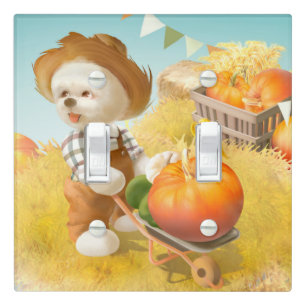 Smile Pup: Harvest Joy & Pumpkin Wheelbarrow Light Switch Cover