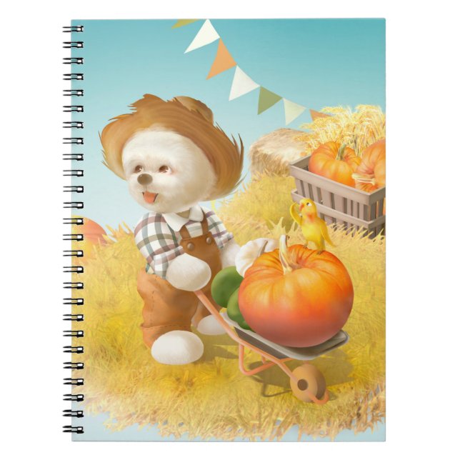 Smile Pup: Harvest Joy & Pumpkin Wheelbarrow Notebook (Front)