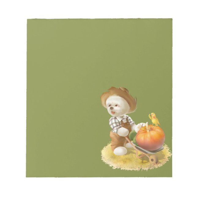Smile Pup: Harvest Joy & Pumpkin Wheelbarrow Notepad (Front)