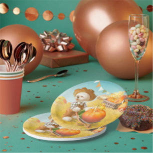 Smile Pup: Harvest Joy & Pumpkin Wheelbarrow Paper Plates