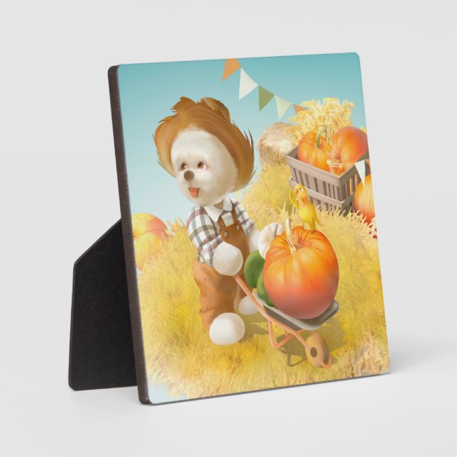 Smile Pup: Harvest Joy & Pumpkin Wheelbarrow Plaque (Front)