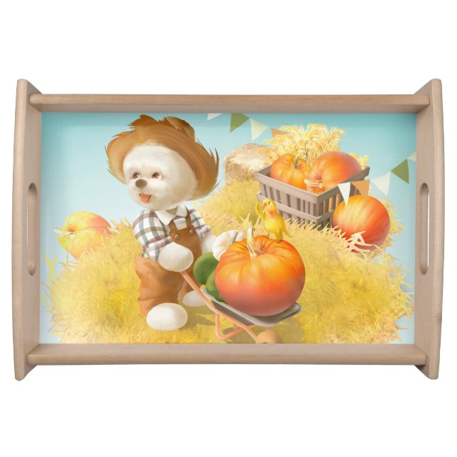Smile Pup: Harvest Joy & Pumpkin Wheelbarrow Serving Tray (Front)