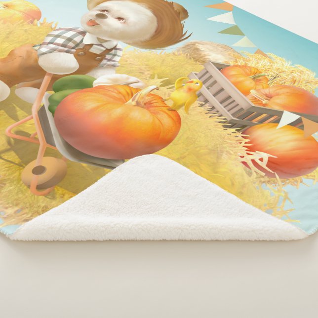 Smile Pup: Harvest Joy & Pumpkin Wheelbarrow Sherpa Blanket (3/4)