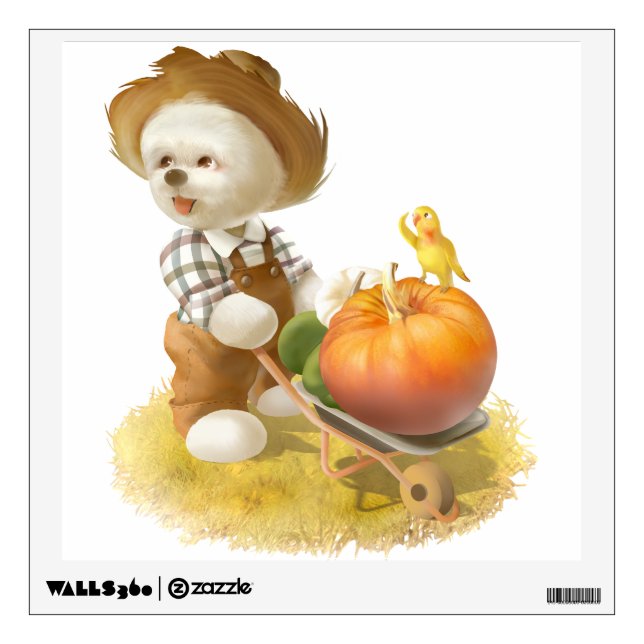 Smile Pup: Harvest Joy & Pumpkin Wheelbarrow Wall Decal (Front)