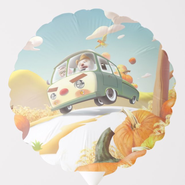 Smile Pup & Miss Meow: Pumpkin Harvest Trip Balloon (Front)