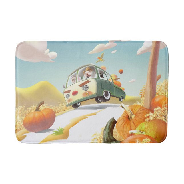 Smile Pup & Miss Meow: Pumpkin Harvest Trip Bath Mat (Front)
