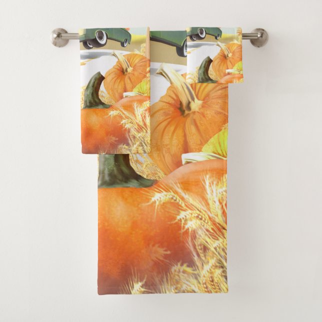 Smile Pup & Miss Meow: Pumpkin Harvest Trip Bath Towel Set (Insitu)