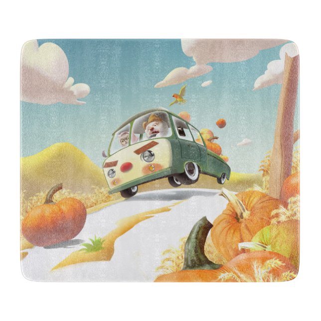 Smile Pup & Miss Meow: Pumpkin Harvest Trip Cutting Board (Front)