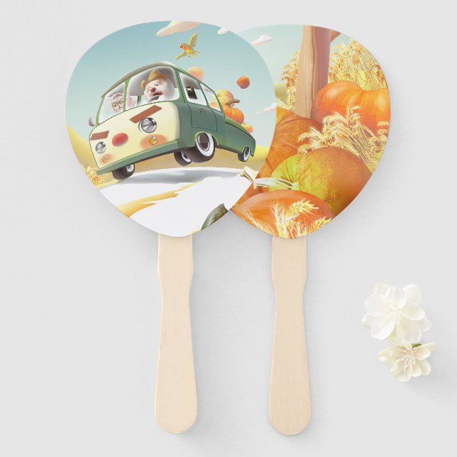 Smile Pup & Miss Meow: Pumpkin Harvest Trip Hand Fan (Front and Back)