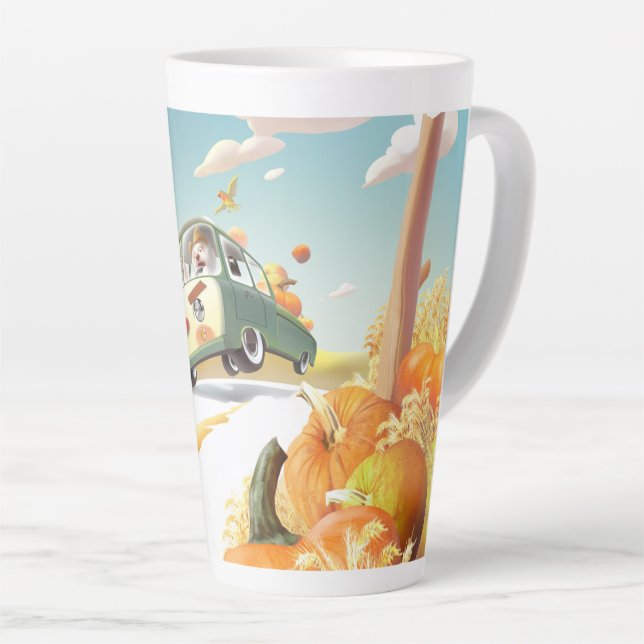 Smile Pup & Miss Meow: Pumpkin Harvest Trip Latte Mug (Right Angle)