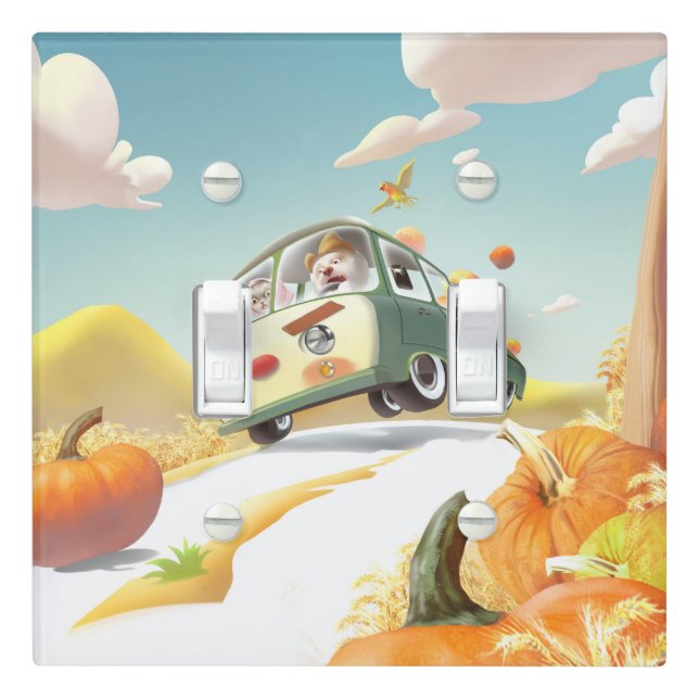 Smile Pup & Miss Meow: Pumpkin Harvest Trip Light Switch Cover (In Situ)
