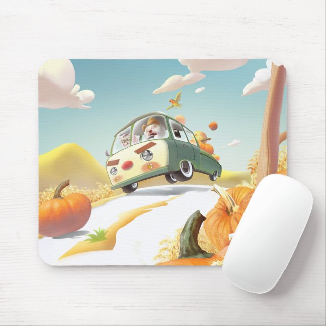Smile Pup & Miss Meow: Pumpkin Harvest Trip Mouse Pad (With Mouse)