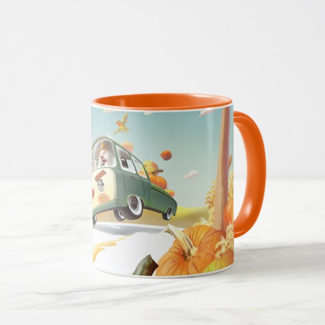 Smile Pup & Miss Meow: Pumpkin Harvest Trip Mug (Front Right)