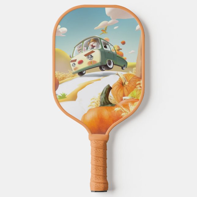 Smile Pup & Miss Meow: Pumpkin Harvest Trip Pickleball Paddle (Front)