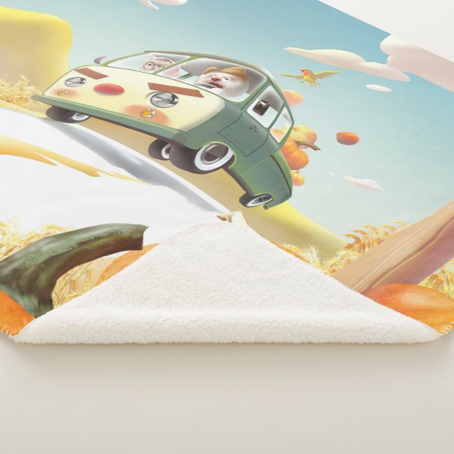 Smile Pup & Miss Meow: Pumpkin Harvest Trip Sherpa Blanket (3/4)