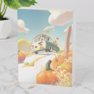 Smile Pup & Miss Meow: Pumpkin Harvest Trip Wooden Box Sign