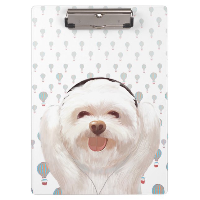 Smile Pup: Music Vibes Smiling Bichon Art Clipboard (Front)