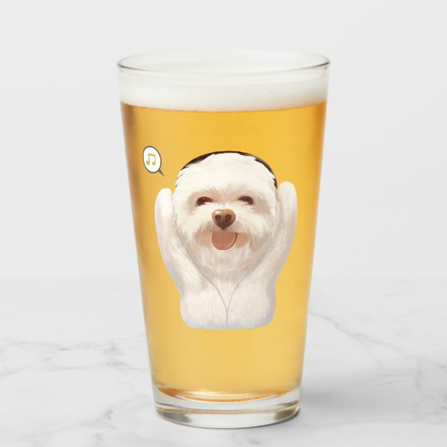 Smile Pup: Music Vibes Smiling Bichon Art Glass (Front Filled)