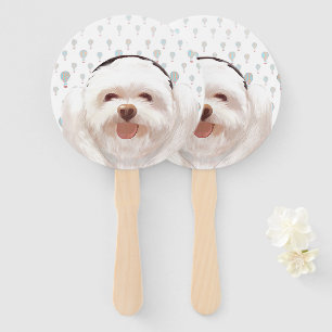 Smile Pup: Music Vibes Smiling Bichon Art Hand Fan
