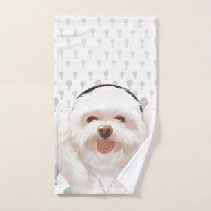 Smile Pup: Music Vibes Smiling Bichon Art Hand Towel