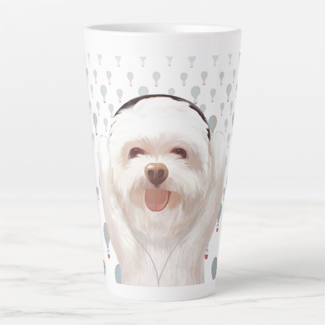 Smile Pup: Music Vibes Smiling Bichon Art Latte Mug (Front)