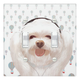 Smile Pup: Music Vibes Smiling Bichon Art Light Switch Cover