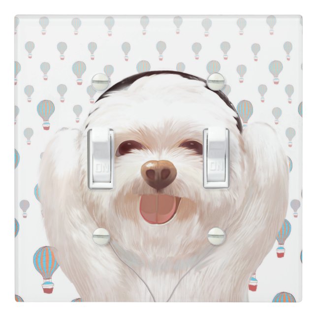 Smile Pup: Music Vibes Smiling Bichon Art Light Switch Cover (In Situ)