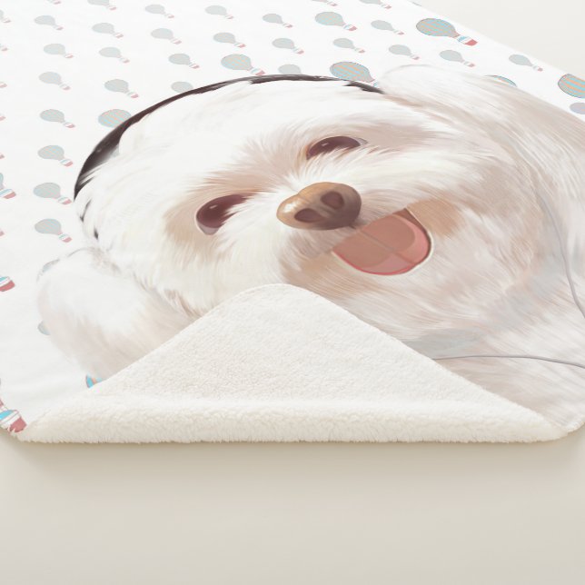 Smile Pup: Music Vibes Smiling Bichon Art Sherpa Blanket (3/4)