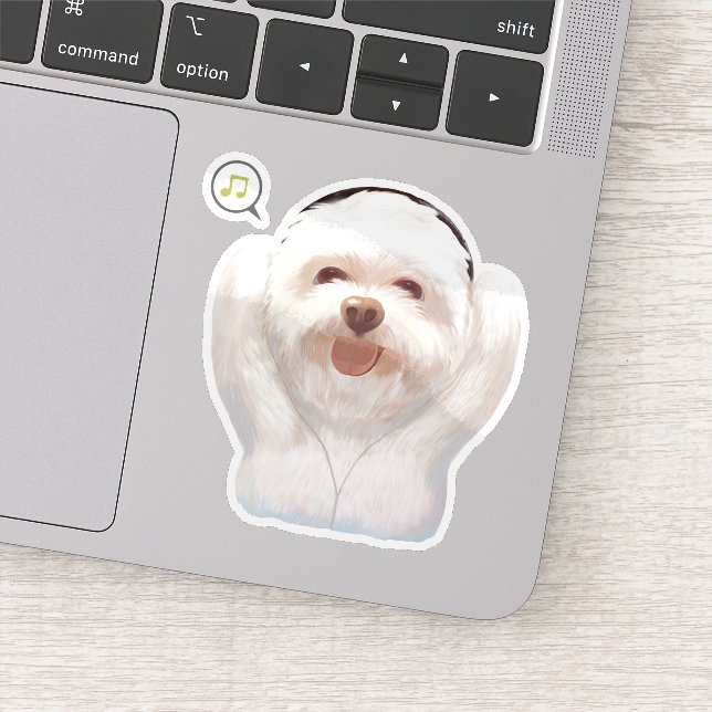Smile Pup: Music Vibes Smiling Bichon Art Sticker (Detail)