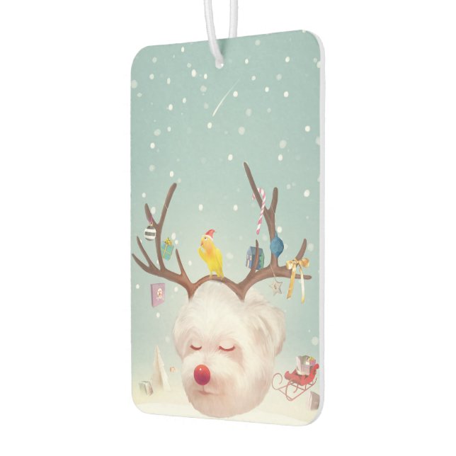 Smile Pup: Reindeer Antlers Christmas Bichon Air Freshener (Left)