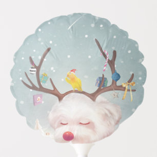 Smile Pup: Reindeer Antlers Christmas Bichon Balloon