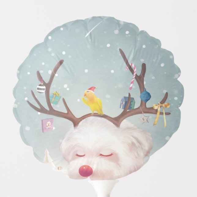 Smile Pup: Reindeer Antlers Christmas Bichon Balloon (Front)