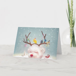 Smile Pup: Reindeer Antlers Christmas Bichon Card