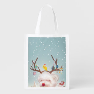 Smile Pup: Reindeer Antlers Christmas Bichon Grocery Bag