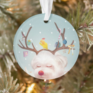 Smile Pup: Reindeer Antlers Christmas Bichon Ornament