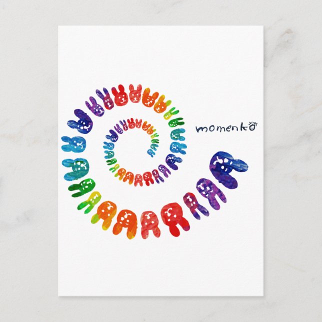 smile rabbits spiral rainbow postcard (Front)