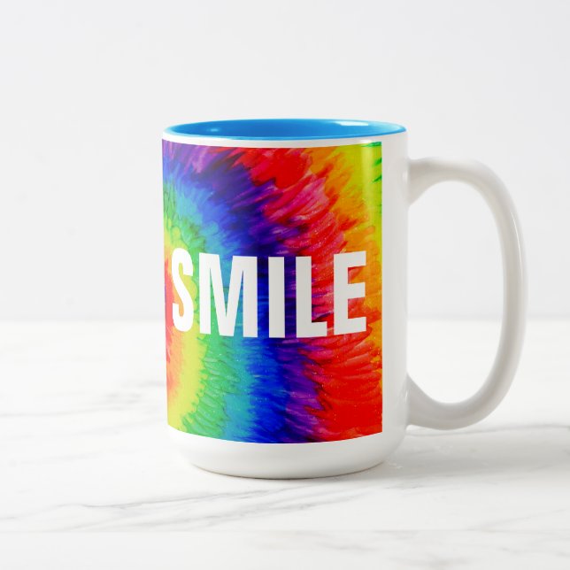 SMILE Rainbow Tie-Dye Two-Tone Mug, 15 oz Two-Tone Coffee Mug (Right)