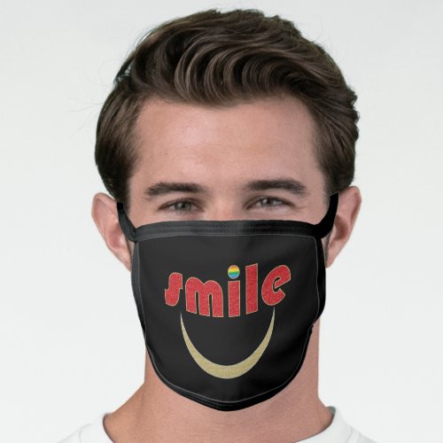 Smile Red Glitter Typography Golden Grin on Black Face Mask