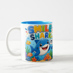 Smile Shark Cute Happy Shark Cartoon Design Two-Tone Coffee Mug