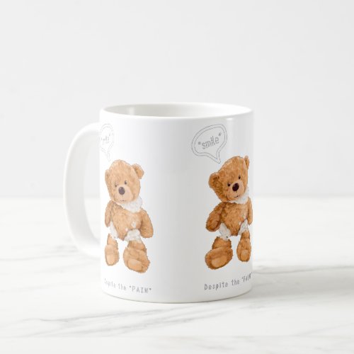 Smile slogan with broken bears heart coffee mug