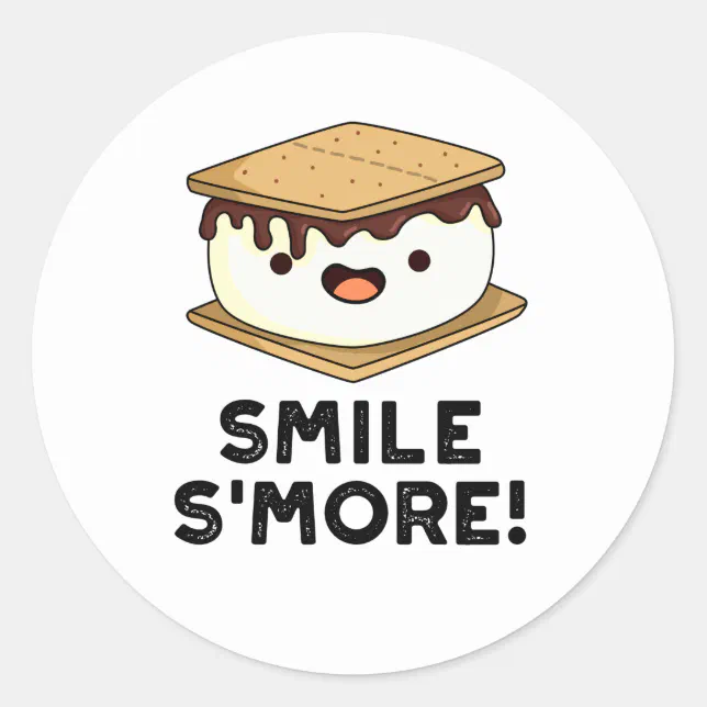 Smile Smore Funny Snack Food Pun Classic Round Sticker Zazzle