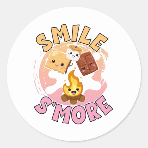 Smile Smore Girl Cute Camping Classic Round Sticker