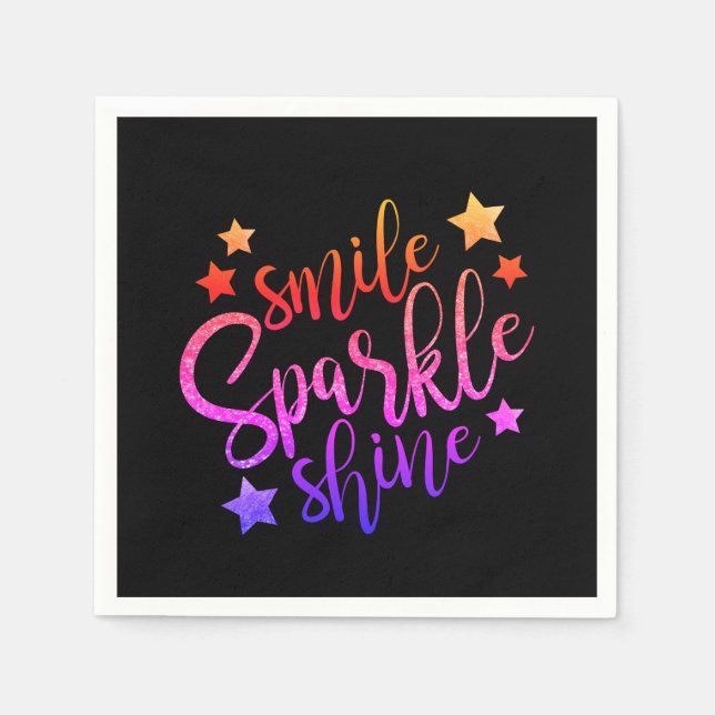 Smile Sparkle Shine Black Multi Coloured Paper Napkins (Front)