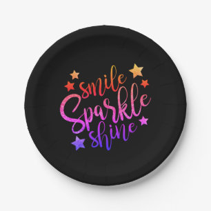 Smile Sparkle Shine Black Multi Coloured Paper Plates