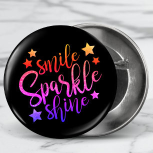 Smile Sparkle Shine Black Multi Coloured Quote Pinback Button