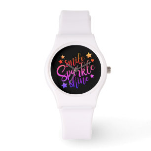 Smile Sparkle Shine Black Multi Coloured Quote Watch