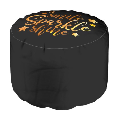 Smile Sparkle Shine Black Pouf Ottoman Footstool