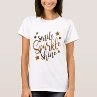 Smile Sparkle Shine Black Multi Coloured Quote T-Shirt - glitter