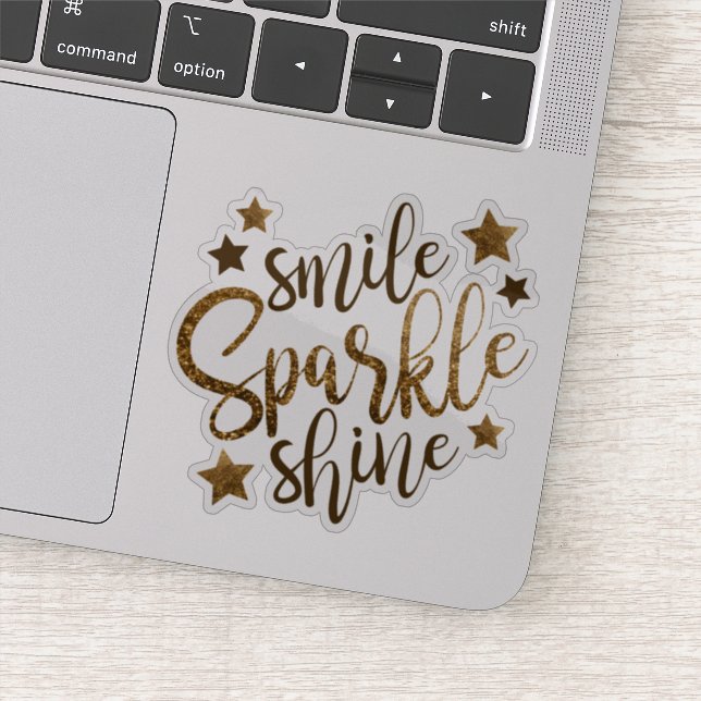 Smile Sparkle Shine | Gold Glitter Sticker (Detail)