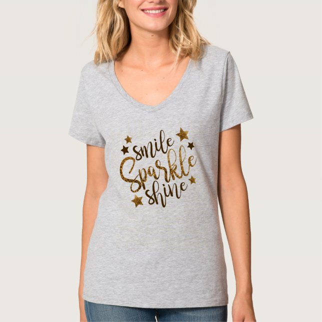 Smile Sparkle Shine Motivational Quote T Shirt (Front)